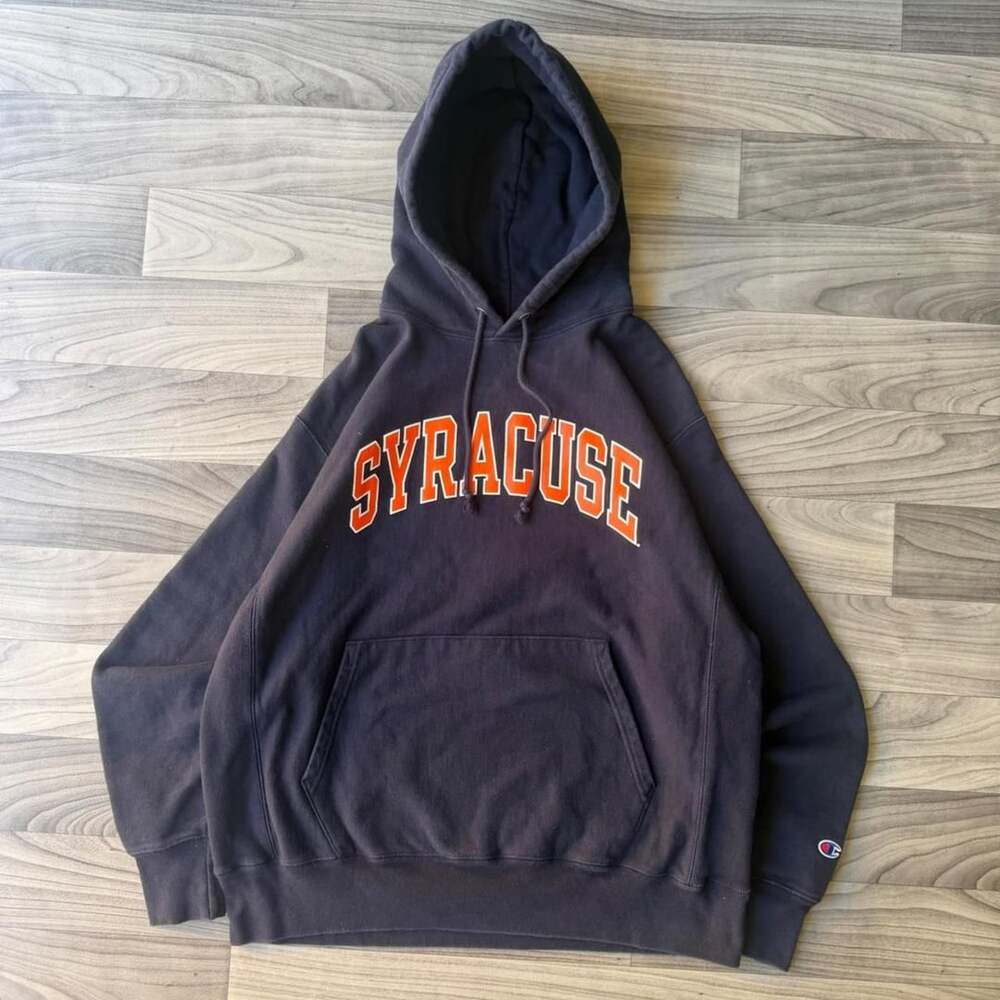 Champion Syracuse University Reverse Weave Hoodie Size Large Navy Blue
